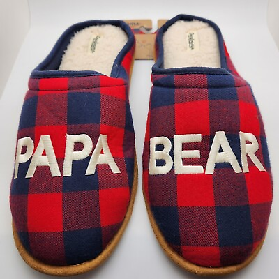 #ad Papa Bear Buffalo Plaid Slippers NWT XL 13 14 DEARFOAMS Limited Edition $25.20