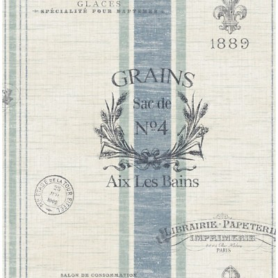 #ad Wallpaper French Country Faux Wheat Grain Sacks Blue and Green Stripes 56 Sq Ft $47.24
