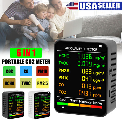 #ad #ad 6 in 1 Air Quality Monitor CO2 Meter Carbon Dioxide Level TVOC HCHO Detector US $24.86