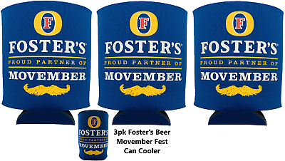 #ad 3pk Foster#x27;s Beer Movember Coozie 25.4 Oil Can Insulated Drink Holder Mug Sleeve $8.99