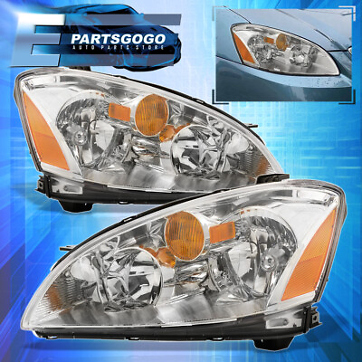 #ad For 02 04 Nissan Altima JDM Replacement Headlights Lamps LeftRight Chrome Amber $73.99