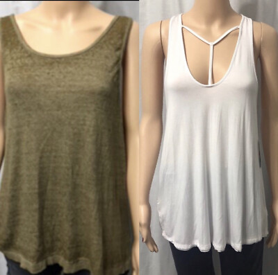 #ad 2x Free People We The Free Women#x27;s Tank Tops Army Green amp; White Size Small NWTs $28.00