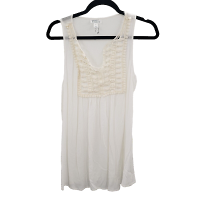 #ad Market amp; Spruce White Sleeveless Blouse Womens Small Crochet Accent Tank Rayon $13.22