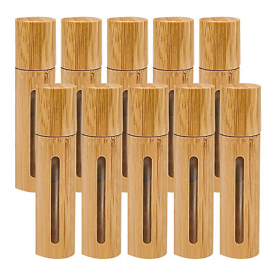 #ad 10X Glass Oil Roll on Bottles Nature Bamboo Perfume Roller Refillable $15.15