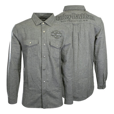 #ad #ad Harley Davidson Men#x27;s Shirt Dark Grey Shadow Long Sleeve Woven S60 $56.25