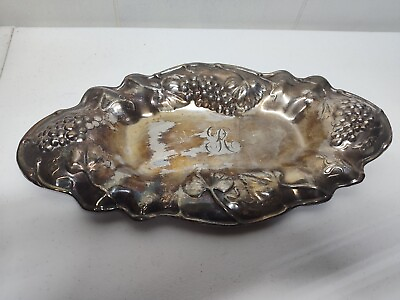 #ad VICTORIAN OLD Silver Plated Grape Pattern Serving Dish Platter Catch All 13quot;x7quot; $19.95