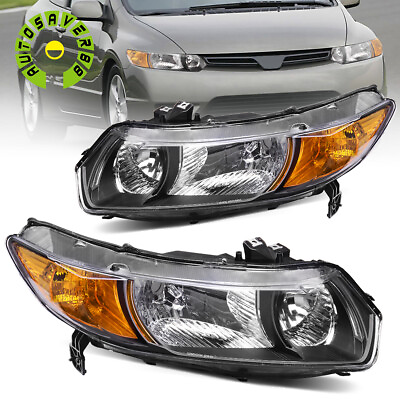For 2006 2011 Honda Civic Coupe 2Dr Black Housing Headlights Assembly Lamps Pair $100.40
