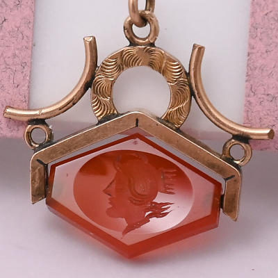 #ad Antique Victorian Intaglio Carnelian Rose Gold Filled Spinner Fob Charm Pendant $235.00