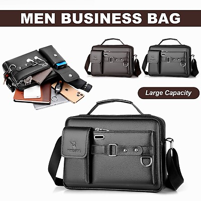#ad Men Shoulder Crossbody Bag Leather Business Briefcase Handbag Laptop Messenger $21.99