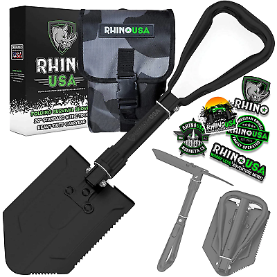 Rhino USA Survival Shovel w Pick Carbon Steel Military Style Entrenching Tool $26.99