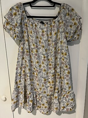 #ad Buffalo David Bitton Floral M Adriella Lined Dress Soft Spring Summer Yellow $12.99