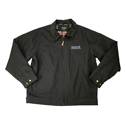 #ad #ad Burks Bay NRA Jacket Mens L Black Cotton Full Zip Plaid Lined Corduroy Collar $49.94