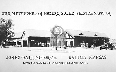 #ad Jones Ball Motor Ford Dealership Service Station Salina Kansas Reprint Postcard $4.99