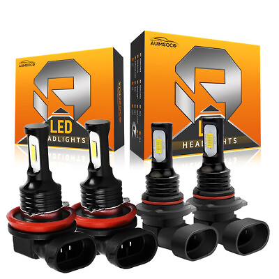 #ad H11 9005 LED Headlights Kits Combo Bulbs 6000K High Low Beam Super White Bright $12.99
