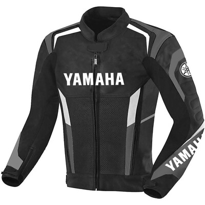 #ad Men Yamaha Motorcycle Leather Jacket Motorbike Padded Leather Jacket Custom $195.00