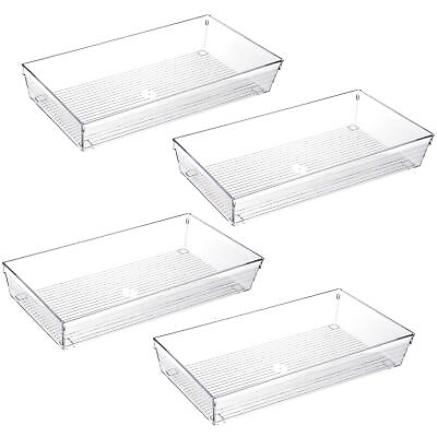 #ad 4 Pack 12quot;x 6quot; Large Size Clear Plastic Desk Drawer Organizer Tray Bathroom O... $27.26