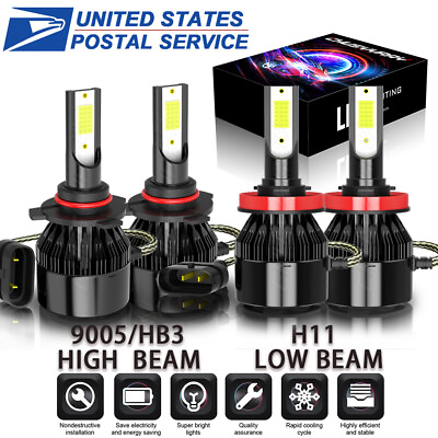 #ad 4pcs 9005 H11 COB LED Headlight Bulbs Kit High Low Beam Bright White 6000K IP67 $25.99