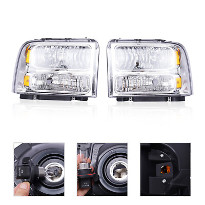 #ad For Ford Super Duty F250 F350 Excursion 1999 04 2pcs Headlight Halogen Headlamps $66.50