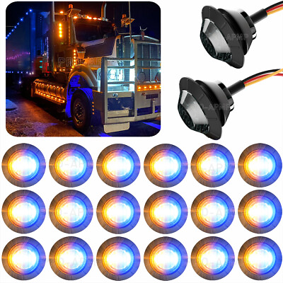 #ad 20x 12V LED Marker Lights 3 4quot;Truck Trailer Dual Color Amber Blue Side Bullet $29.98