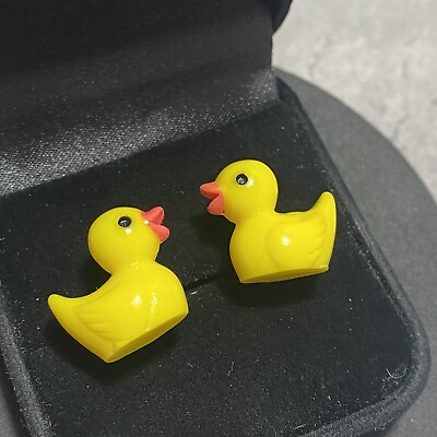 #ad RETRO #x27;Rubber#x27; Duck Stud Earrings Silver Tone Posts Yellow Pretty Kitsch GBP 5.99