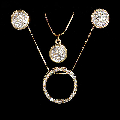 #ad Gold Plated Necklace Double Pendant Crystal Earrings Womens Fashion Jewelry Set $9.95