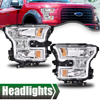 #ad #ad Fit For 15 17 Ford F 150 Clear Lens Chrome Housing Headlights Headlamps LH RH $96.80