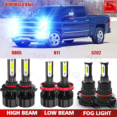 #ad For Chevy Silverado 1500 2500 HD 2007 2015 Ice Blue LED Headlights Fog Bulbs $35.99