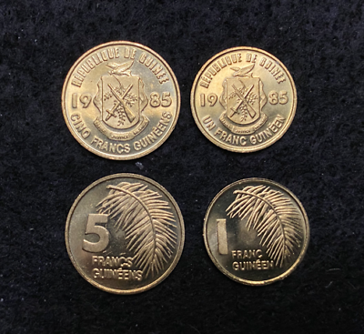 #ad Guinea 2 Coins Set 1 5 Francs UNC World Coins $5.45