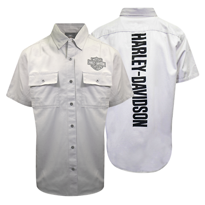 #ad Harley Davidson Men#x27;s Solid Light Grey S S Woven Shirt S03 $23.00