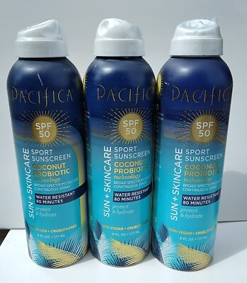 #ad 3 Pacifica SunSkincare SPF 50 Sport Sunscreen Coconut Probiotic w Minerals 6oz $30.00