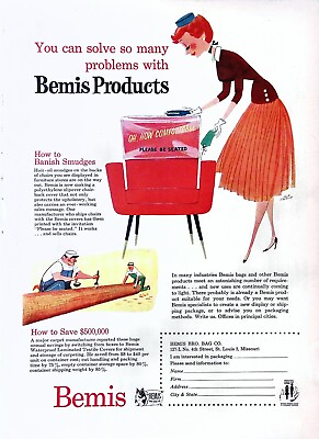 #ad Bemis Plastic Bags amp; Coatings 1955 Print Ad Solves Many Problems 8quot;X11.5quot; $8.76