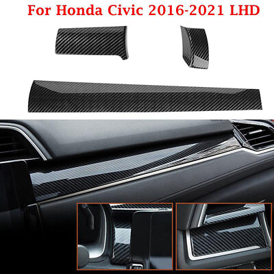 #ad #ad 3Pcs Carbon Fiber Dashboard Panel Cover Trim For Honda Civic 10th Gen 2016 2021 $13.70