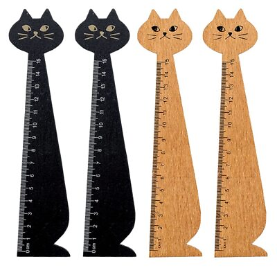#ad 2 Colours 4 Piece Wood Ruler Tool Ruler Student Ruler Creative Cat Styling Du... $16.22