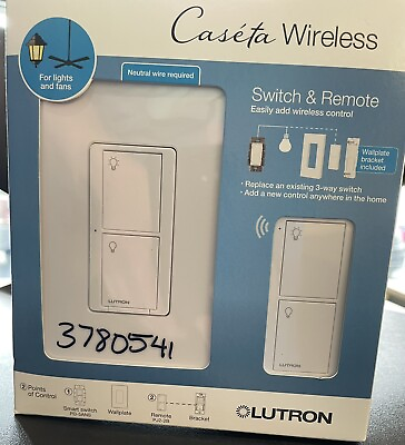 #ad Lutron P PKG1WS WH Caseta Smart Switch Kit with Remote White NEW SEALED BOX $44.00