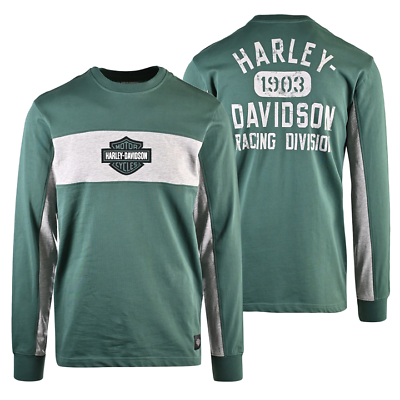 #ad Harley Davidson Men#x27;s T Shirt Bistro Green Racing Bar amp; Shield Long Sleeve S35 C $56.00