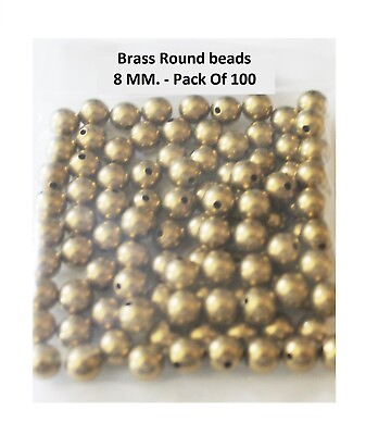 #ad 8 MM Round Brass Hollow Beads Pack Of 100 Hole 1.8 MM $12.65