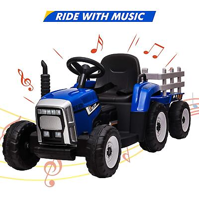 #ad #ad 12V Ride on Car for Kids Tractor Trailer ToysRemote ControlMusic Blue $159.98