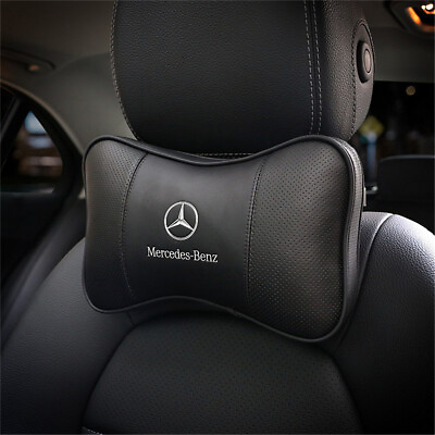 #ad New 2Pcs Car Black Neck Pillow Breathe Cushion Headrest Pillow For Mercedes Benz $31.99