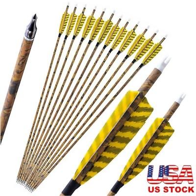 #ad 30” Carbon Arrows Camo SP500 Feather Removable Tips Archery Recurve Bow Shooting $28.49