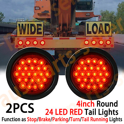 #ad 2X 4quot; Inch Round RED 24 LED Stop Brake Tail Lights Trailer Truck Red Lens 12 24V $14.96