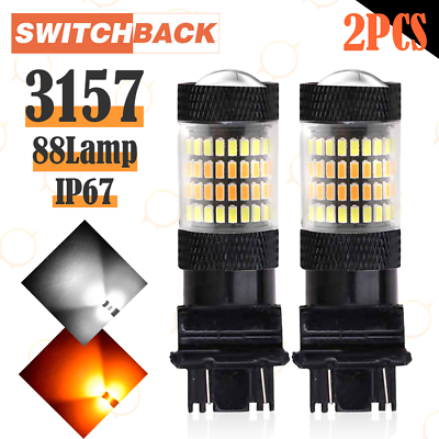 #ad 2x Error Free White Amber 3157 LED DRL Switchback Turn Signal Parking Light Bulb $12.98