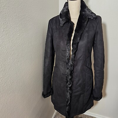 #ad Ann Taylor Coat Women#x27;s XS Black Faux Hair Button Close Pockets Holiday Dressy $42.99