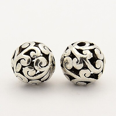 #ad 10Pcs 10mm Antique Silver Round Alloy Filigree Ball Beads For DIY Jewelry Making $7.99