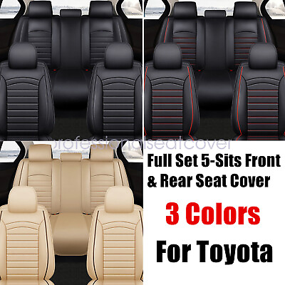 #ad For TOYOTA PU Leather 5 Seat Covers Full Set Front amp; Rear Protector Cushion $87.49