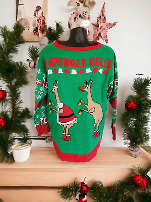 #ad NEW Ugly Funny Christmas Sweater Llama Jingle Bells Men#x27;s Size 2X Real Bells NWT $17.99