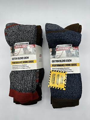 #ad NEW 4 PAIR PACK MENS DICKIES PERFORMANCE WORK COTTON BLEND CREW SOCKS SIZE 6 12 $12.99