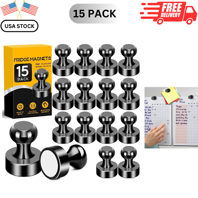 #ad 15 Pcs Strong Neodymium Black Magnet Push Pins for Office Whiteboard at School $12.99