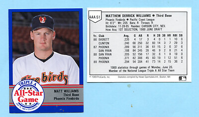 #ad 1989 Triple A All Star Game Matthew Williams Box 185 $6.95