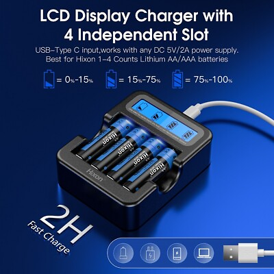 #ad 4X High Capacity 3500mWh Rechargeable AA Lithium Ion Batteries with LCD Charger $29.97