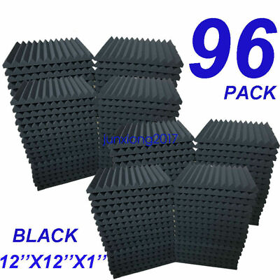 #ad 96 PACK 12quot;X 2quot;X1quot; Acoustic Foam Panel Wedge Studio Soundproof Wall Tiles Black $49.99